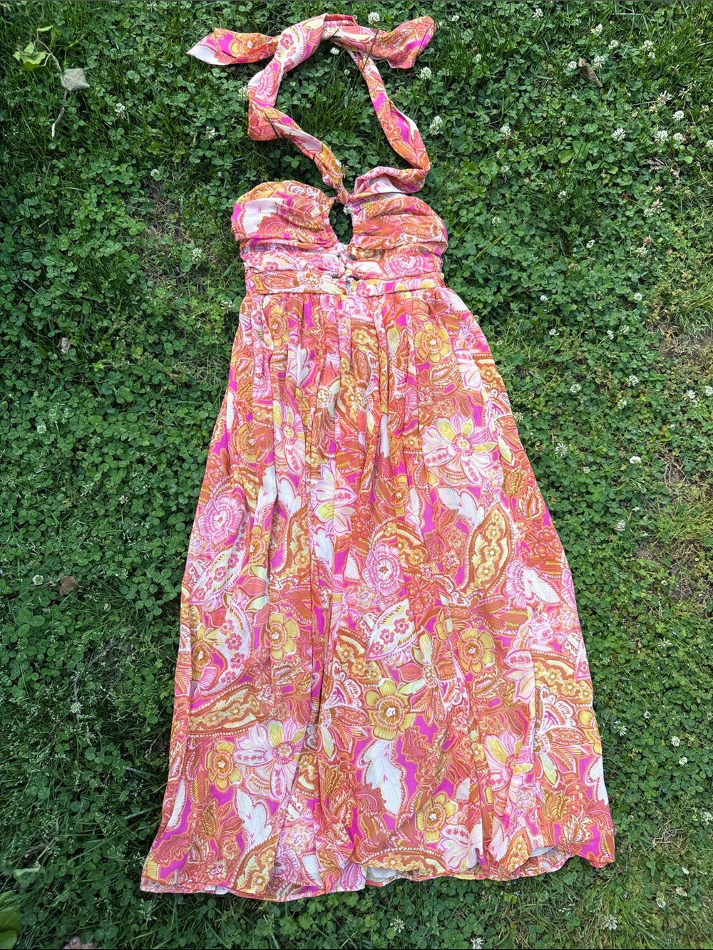 Dress Forum Pink and Orange Floral Halter Top
